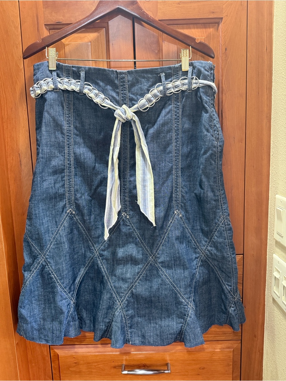 DKNY Jeans denim skirt, size 10, with slight tulip hem